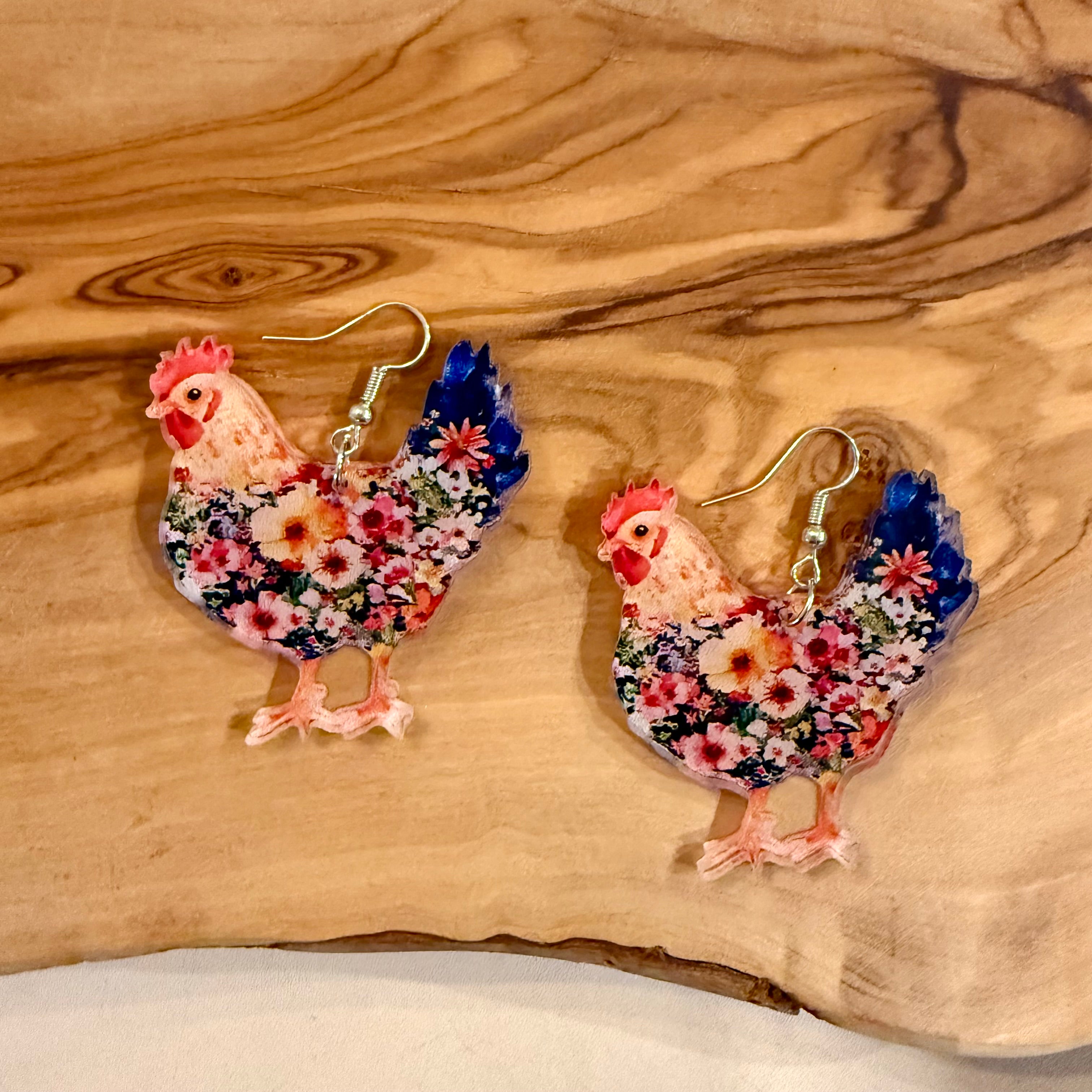 Floral Chicken Earrings