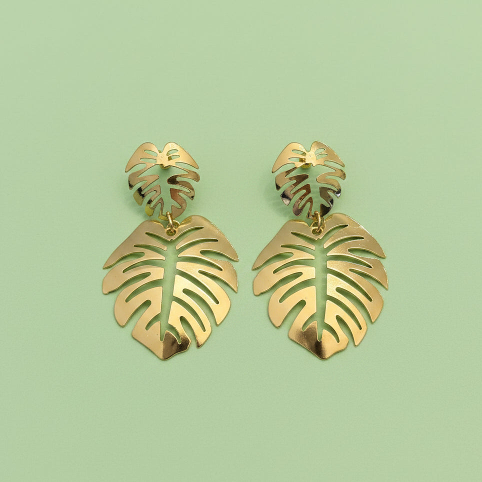 Golden Tropical Leaf Earrings