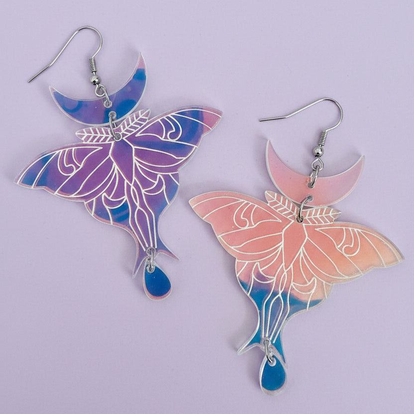 Etched Lunar Moth Earring