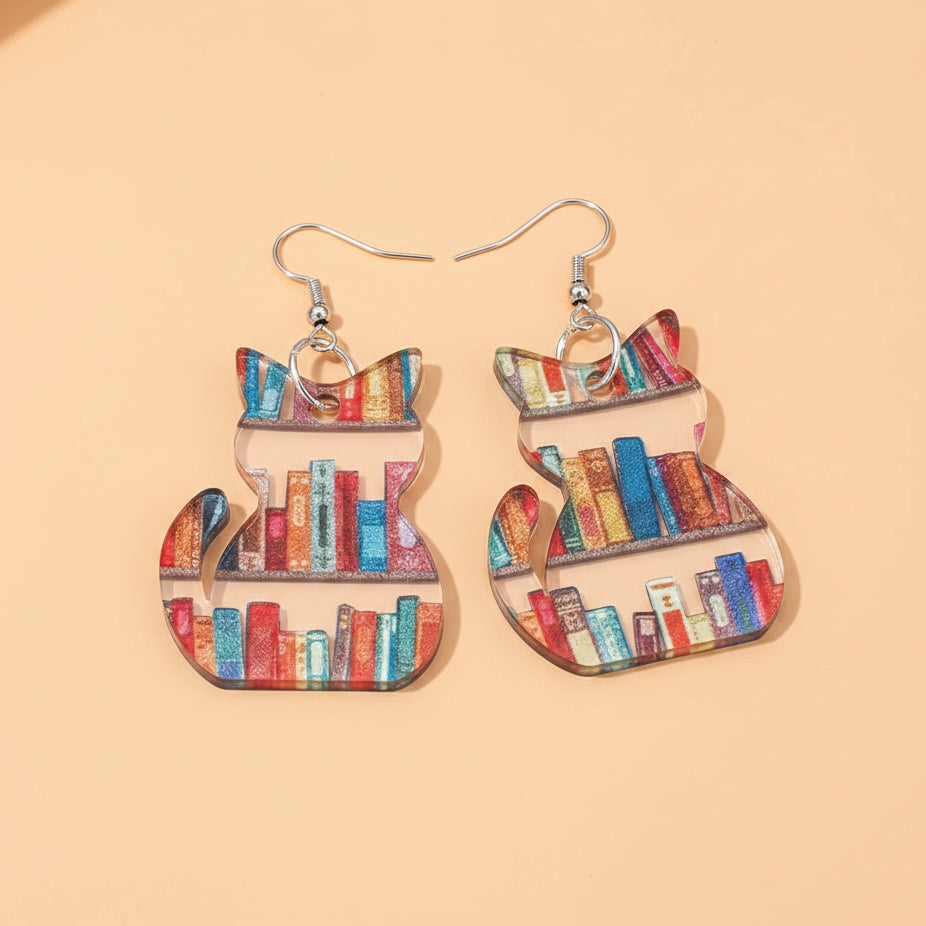 Book Cat Earrings