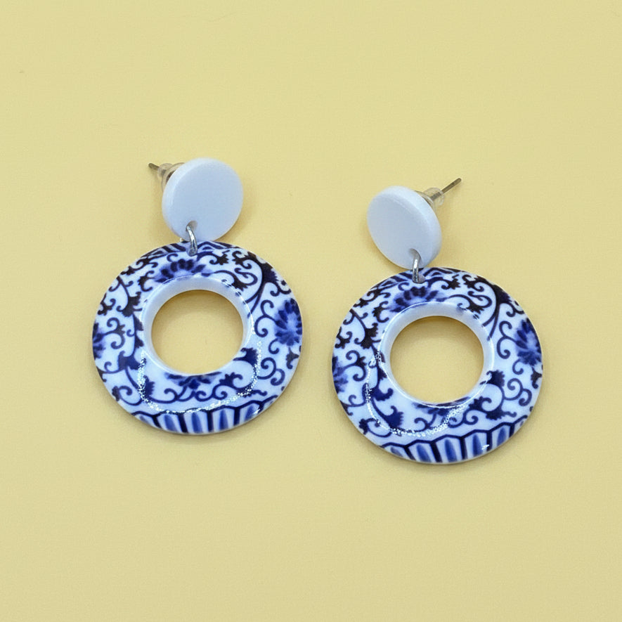 Blue and White Round Dangle