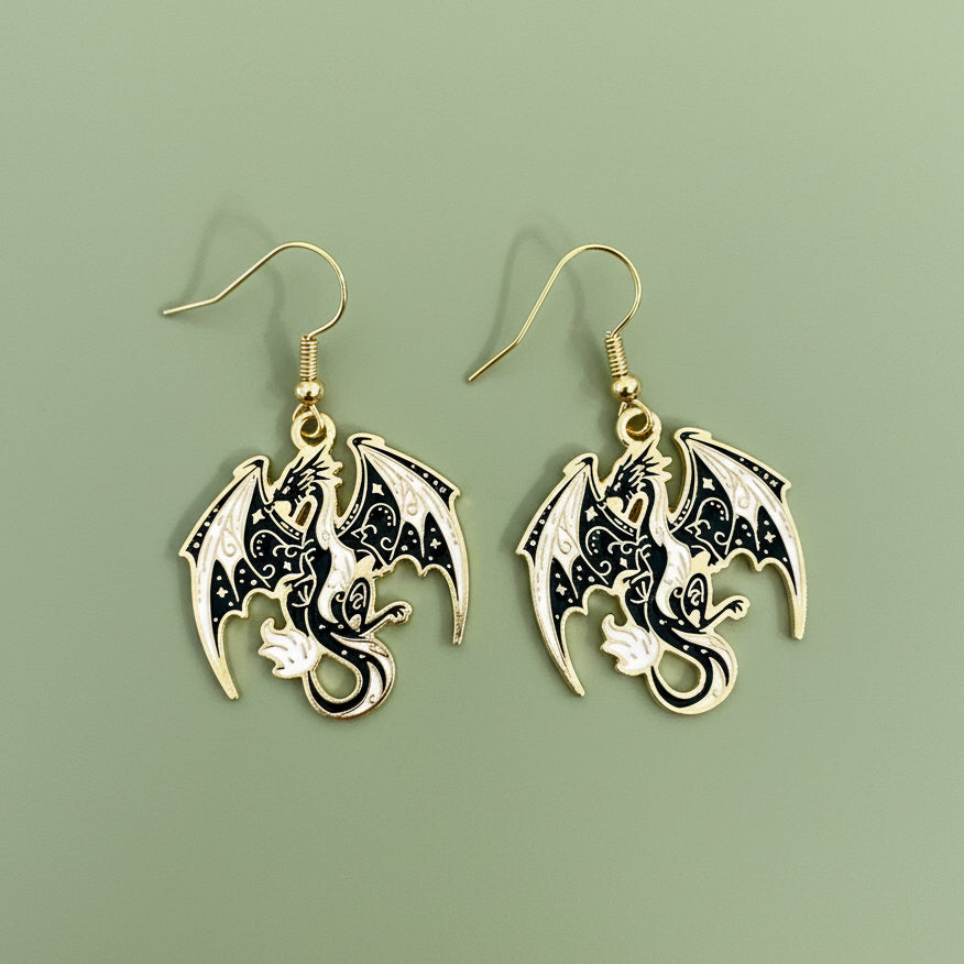Black and White Dragon Earrings