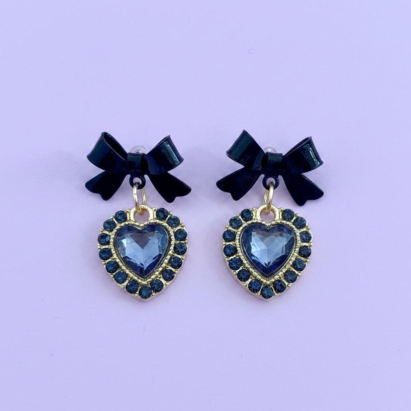Black Bow Heart Earring