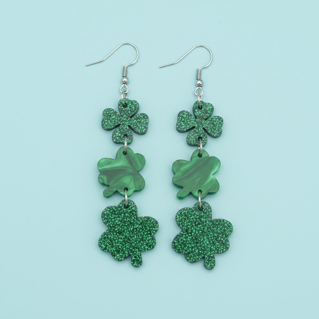 Glitter Shamrock Dangle Earring