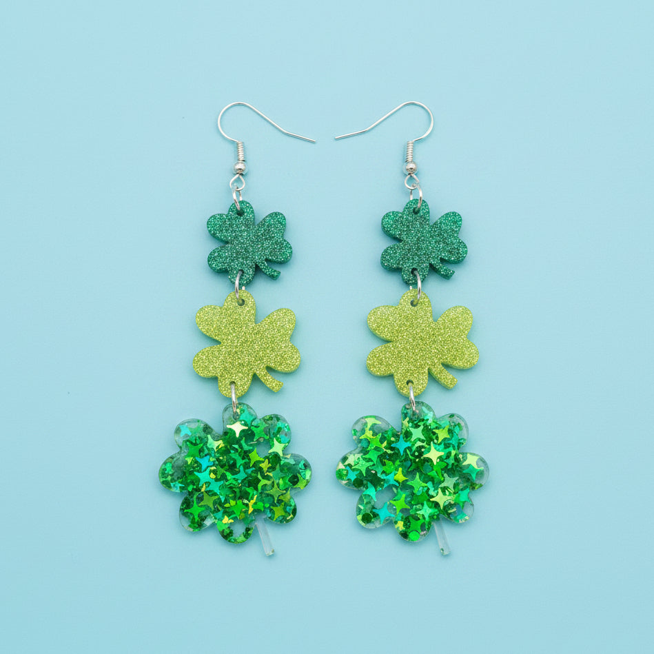 Tri-Glitter Clover Dangle Earring